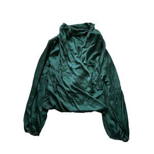 Natacha Paris Blouse Top Jungle Green Silk Blend Draped Small